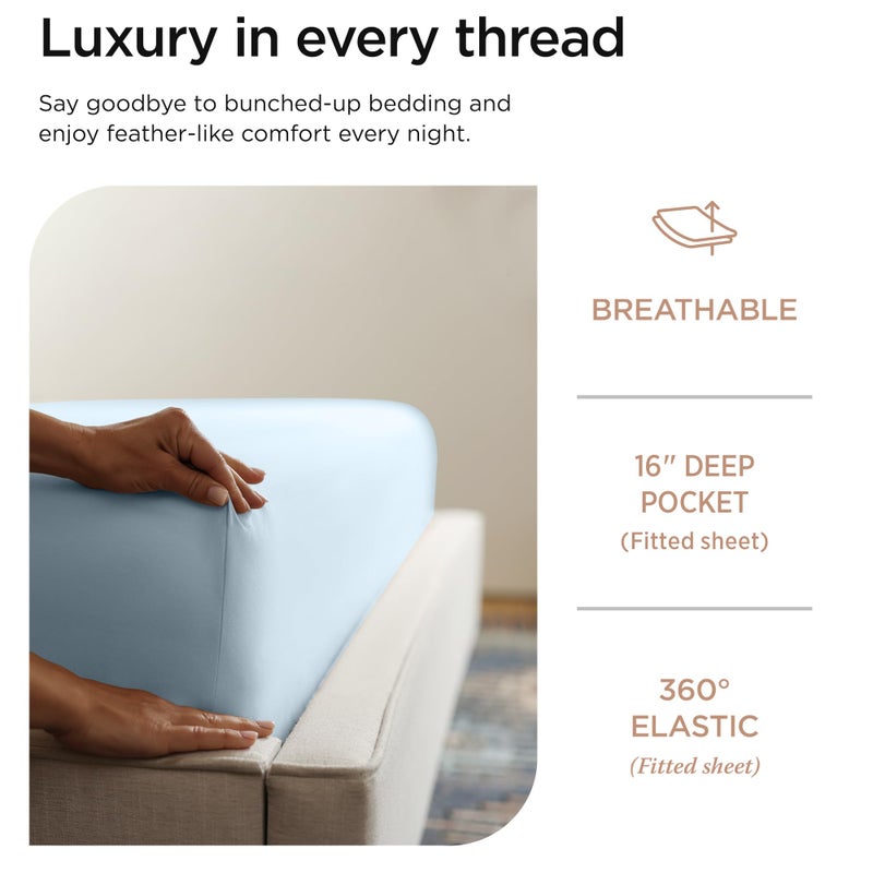 Threadmill 100% Cotton Sheets for Full Size Bed - 600 Thread Count Full Bed Sheets Set with 16â€ Deep Pocket - Sateen Weave 4-Piece Bedding Set with Cooling Effect, Blue - Image 3